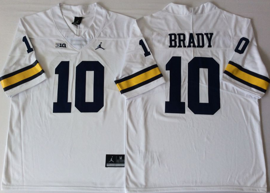 Men's Michigan Wolverines Tom Brady #10 White Alumni Jersey